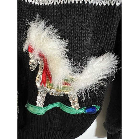 Vintage 80s Work in Progess Gladys Bagley Christmas Black sweater embellished M - Picture 6 of 11